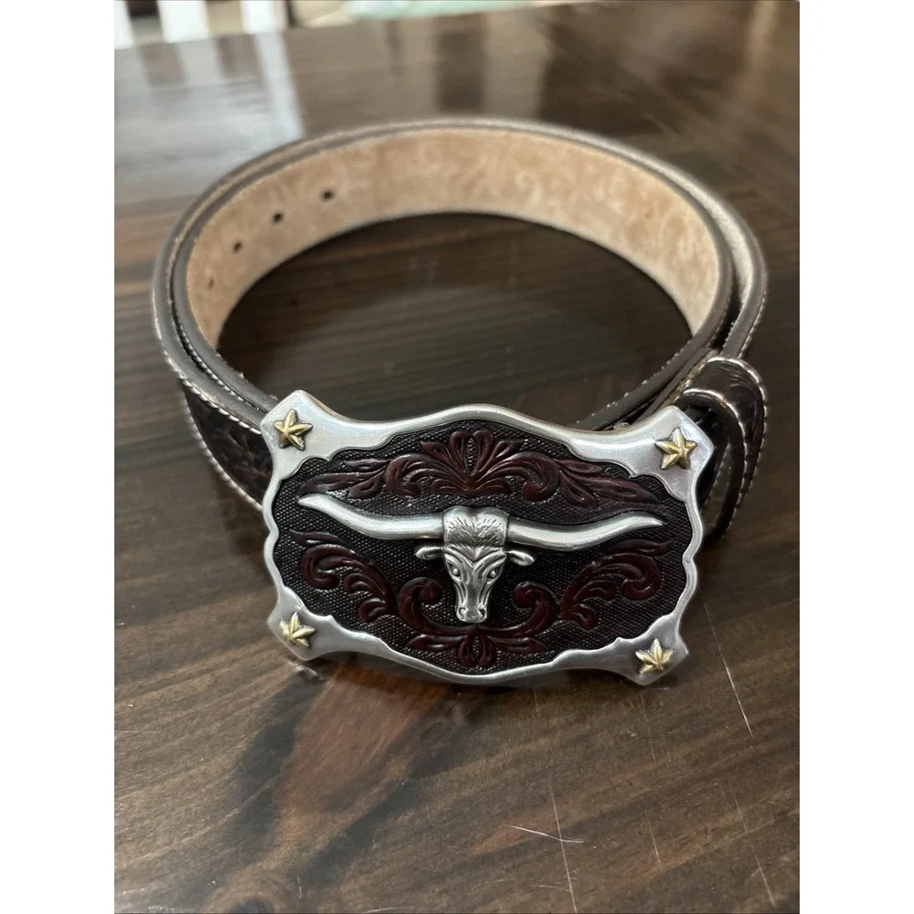 Justin Men's Classic Longhorn Tan Leather Western Belt C11194 Sz 38